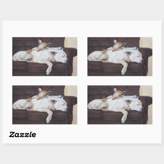 茶色の子犬の白いアメリカのブルドッグ現実主義芸術 長方形シール (シート)