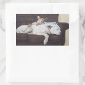 茶色の子犬の白いアメリカのブルドッグ現実主義芸術 長方形シール (バッグ)