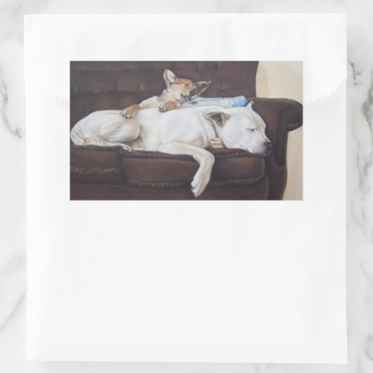 茶色の子犬の白いアメリカのブルドッグ現実主義芸術 長方形シール (バッグ)