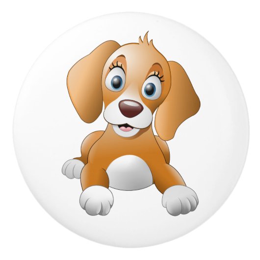 茶色の子犬 セラミックノブ (正面)