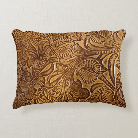 茶色の工具付きフェイク革 アクセントクッション (正面)