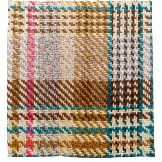 茶色の市松模様に生地、スコットランドウール。 シャワーカーテン (正面)