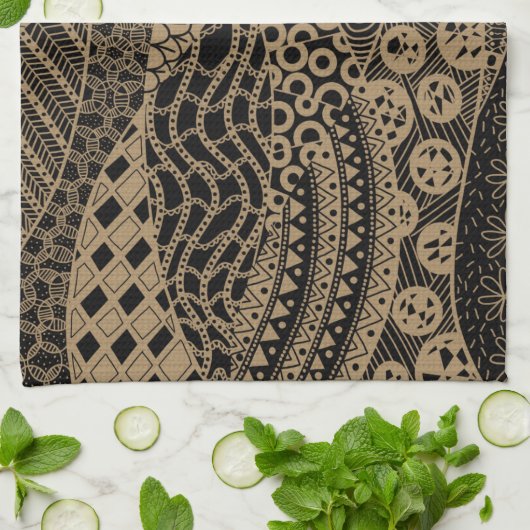 茶色の幾何エレガント抽象芸術の部族パターン | キッチンタオル (折り畳み)