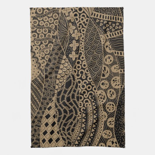 茶色の幾何エレガント抽象芸術の部族パターン | キッチンタオル (縦)