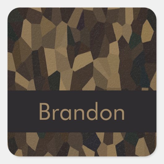 茶色の幾何学的な形状パターンステッカー スクエアシール (正面)