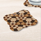 茶色の幾何学的な木目パターン ペーパーコースター (アングル)