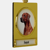 茶色の幾何学的な犬 ゴールドプレートバナーオーナメント (右)