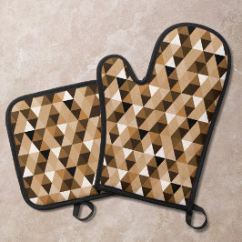 茶色の幾何学的パターン 鍋つかみ&鍋敷きセット
