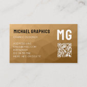 茶色の幾何学的メッシュパターンQRコードモノグラム 名刺 (正面)