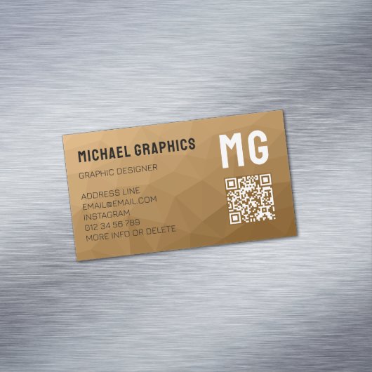 茶色の幾何学的メッシュパターンQRコード マグネット名刺 (インサイチュ)