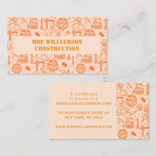 茶色の建築設計図のエンジニアパターン 名刺 (正面/裏面)