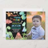 茶色の恐竜の誕生日招待状と写真 招待状 (正面)