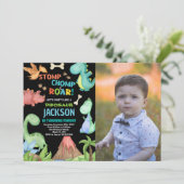 茶色の恐竜の誕生日招待状と写真 招待状 (スタンド正面)