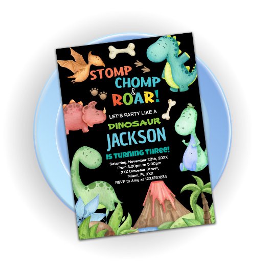 茶色の恐竜の誕生日招待状 招待状
