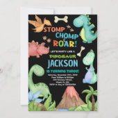 茶色の恐竜の誕生日招待状 招待状 (正面)