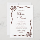 茶色の手描きリボンのスケッチ結婚の 招待状 (正面)