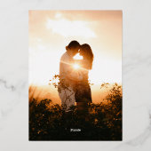 茶色の手描き葉モノグラム金ゴールド結婚ズ 箔招待状 (裏面)