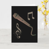 茶色の手書きマイクの音符 カード (黄色い花)