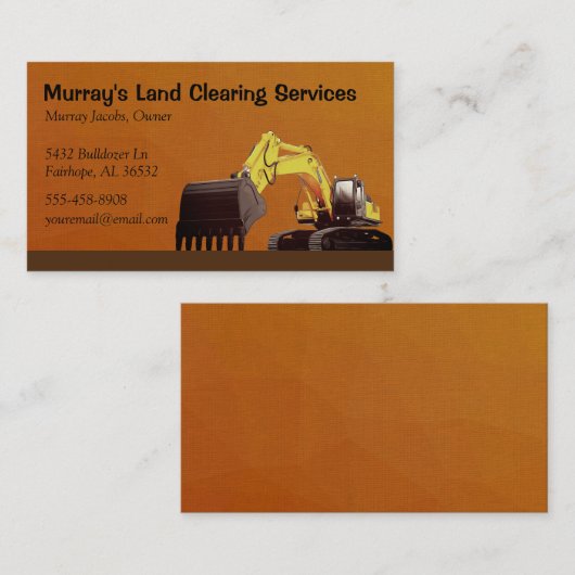 茶色の掘削機の土地清算 名刺 (正面/裏面)