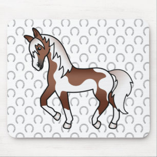 茶色の斑のあるトロッターの馬のキャラクターイラスト マウスパッド