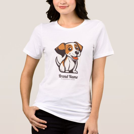 茶色の斑点のあるかわいいキャラクターの犬 トライブレンドTシャツ (正面)