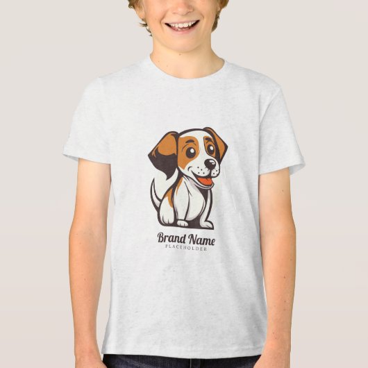 茶色の斑点のあるかわいいキャラクターの犬 トライブレンドTシャツ (正面)