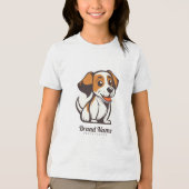 茶色の斑点のあるかわいいキャラクターの犬 トライブレンドTシャツ (正面)