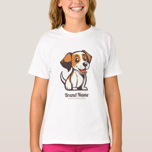 茶色の斑点のあるかわいいキャラクターの犬 Tシャツ (正面)