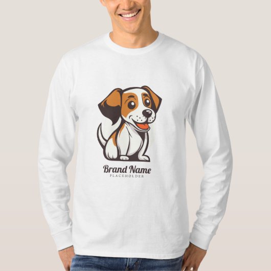 茶色の斑点のあるかわいいキャラクターの犬 Tシャツ (正面)