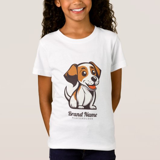 茶色の斑点のあるかわいいキャラクターの犬 Tシャツ (正面)