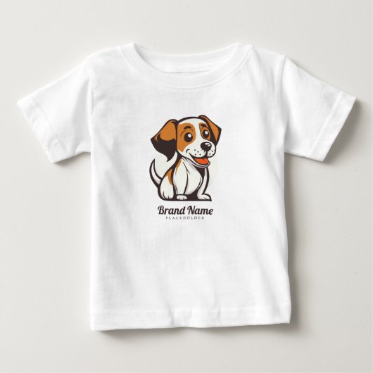 茶色の斑点のあるかわいいキャラクターデザインの犬 ベビーTシャツ (正面)