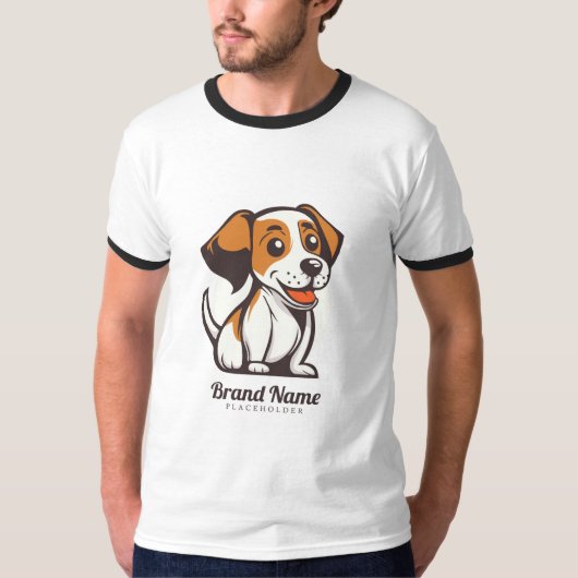 茶色の斑点のあるかわいいキャラクターデザインの犬 Tシャツ (正面)
