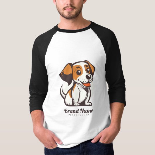 茶色の斑点のあるかわいいキャラクターデザインの犬 Tシャツ (正面)