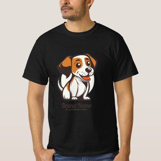 茶色の斑点のあるかわいいキャラクターデザインの犬 Tシャツ (正面)
