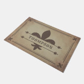 茶色の斑点付きエッジ(紋章の)フラ・ダ・リ名前をカスタムする ドアマット (アングル)