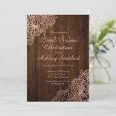 茶色の木のチッ素朴クバラ金ゴールドフローラスイート16 招待状 (スタンド正面)