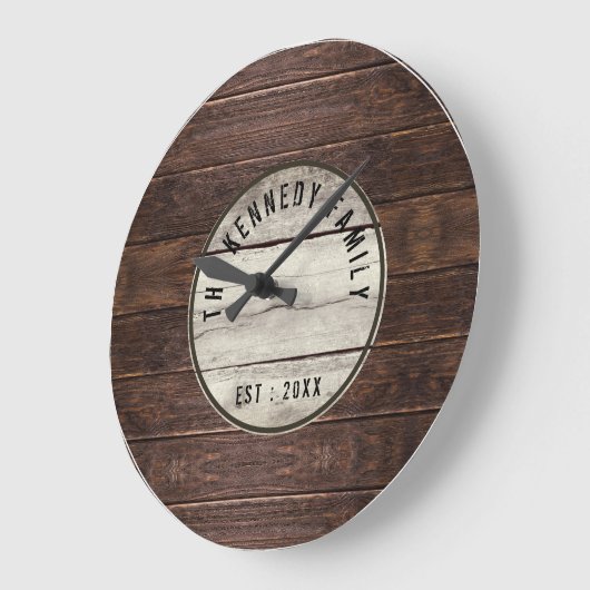 茶色の木の家族の名前ファームハウスローマ数字 ラージ壁時計 (傾斜)