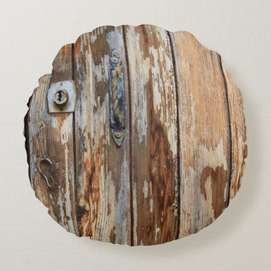 茶色の木の板の写真を閉じる ラウンドクッション (正面)