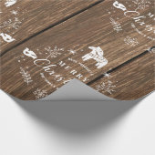 茶色の木の板は白いクリスマスの装飾品 ラッピングペーパー (角)