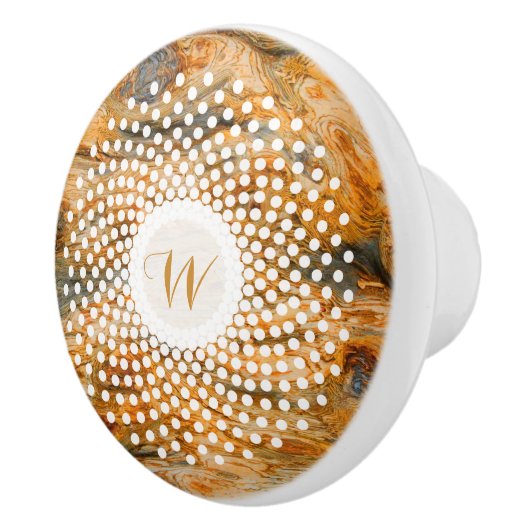 茶色の木の樹皮のテクスチャと白い円 セラミックノブ (右)