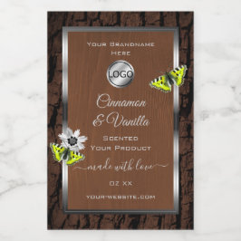 茶色の木の樹皮シルバーフレーム製品ラベルロゴ フードラベル