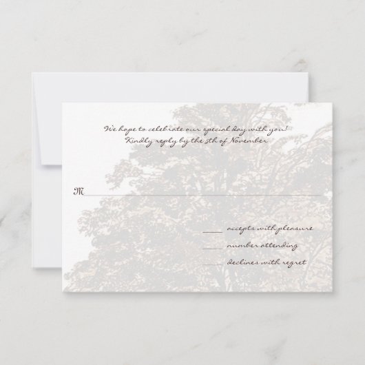 茶色の木の結婚式のモノグラム返信カード 出欠カード (正面)