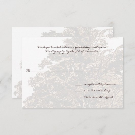 茶色の木の結婚式のモノグラム返信カード 出欠カード (正面/裏面)