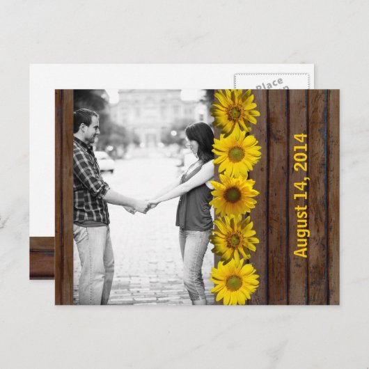 茶色の木の黄色のひまわり写真保存日 案内ポストカード (正面/裏面)