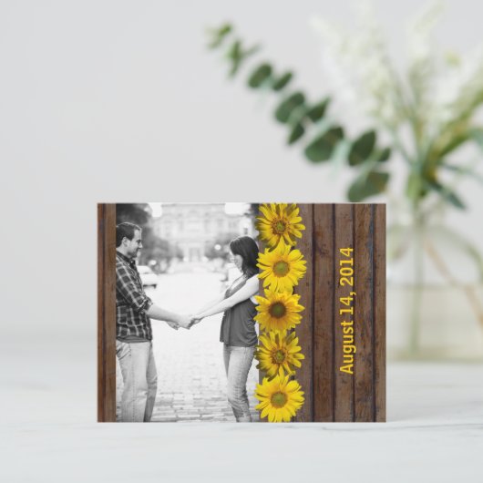 茶色の木の黄色のひまわり写真保存日 案内ポストカード (スタンド正面)