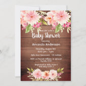 茶色の木ピンクの桃の花模様素朴な赤ちゃんシャワー 招待状 (正面)