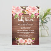 茶色の木ピンクの桃の花模様素朴な赤ちゃんシャワー 招待状 (スタンド正面)