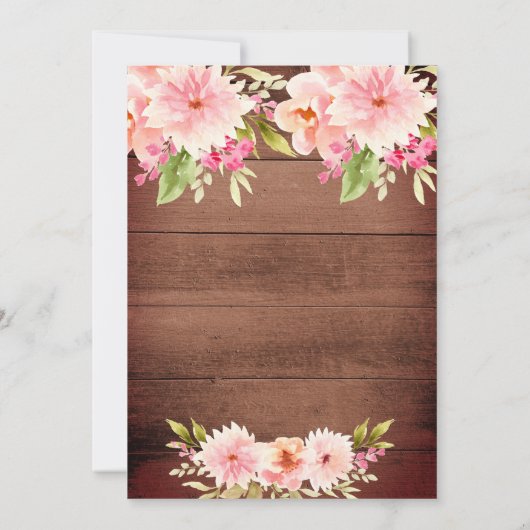 茶色の木ピンクの桃の花模様素朴な赤ちゃんシャワー 招待状 (裏面)