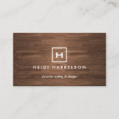 茶色の木材にイニシャル/モノグラムを付けたボックスロゴ 名刺 (正面)