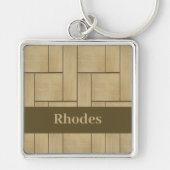 茶色の木材タイルプリント キーホルダー (正面)